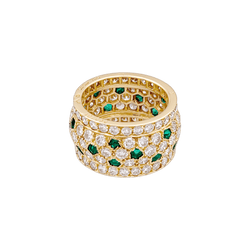 CARTIER "Nigeria" Band Ring in yellow gold, emeralds, and diamonds