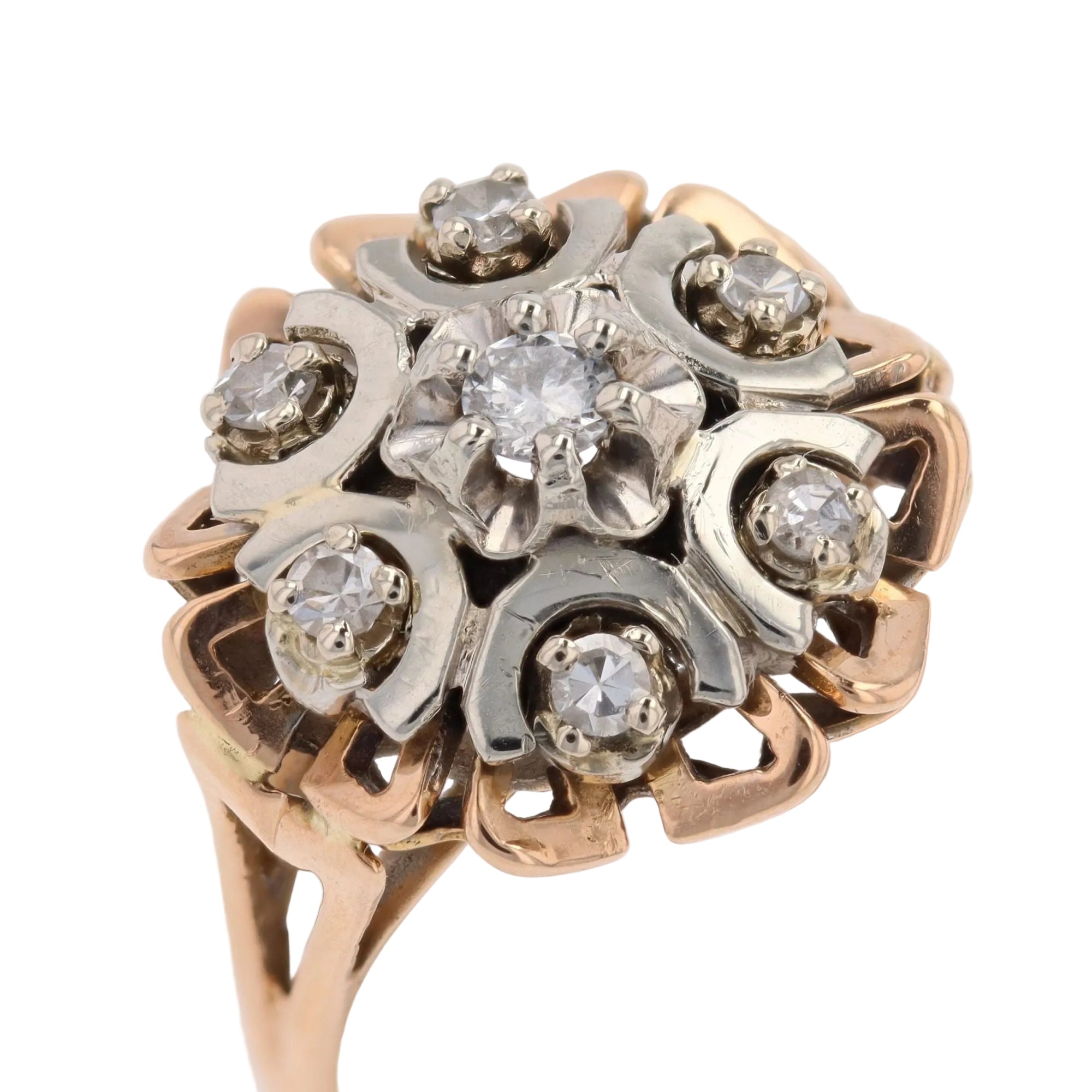 Marguerite Ring in White Gold, Rose Gold, and Diamonds