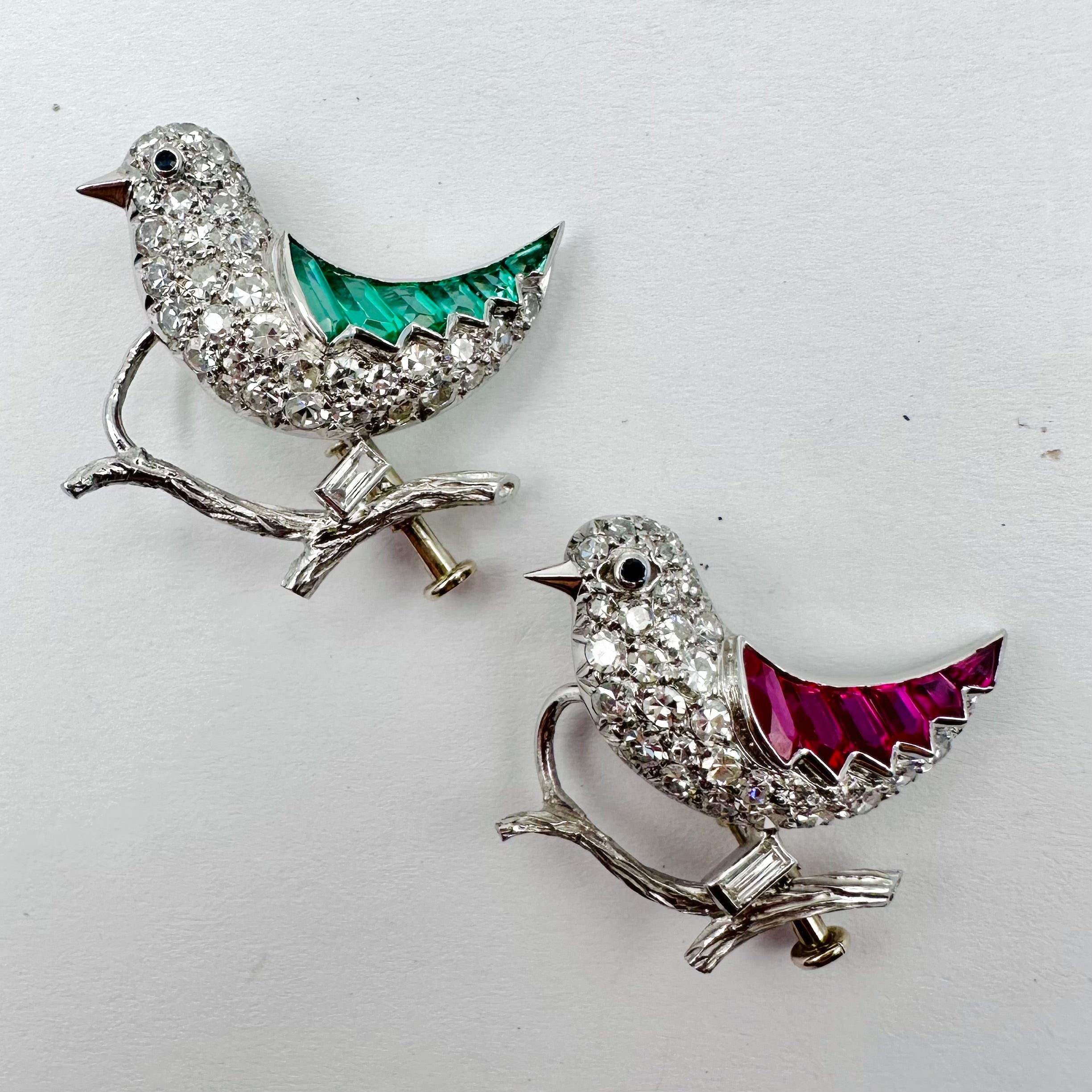 Two "Bird" Brooches in White gold and Platinum