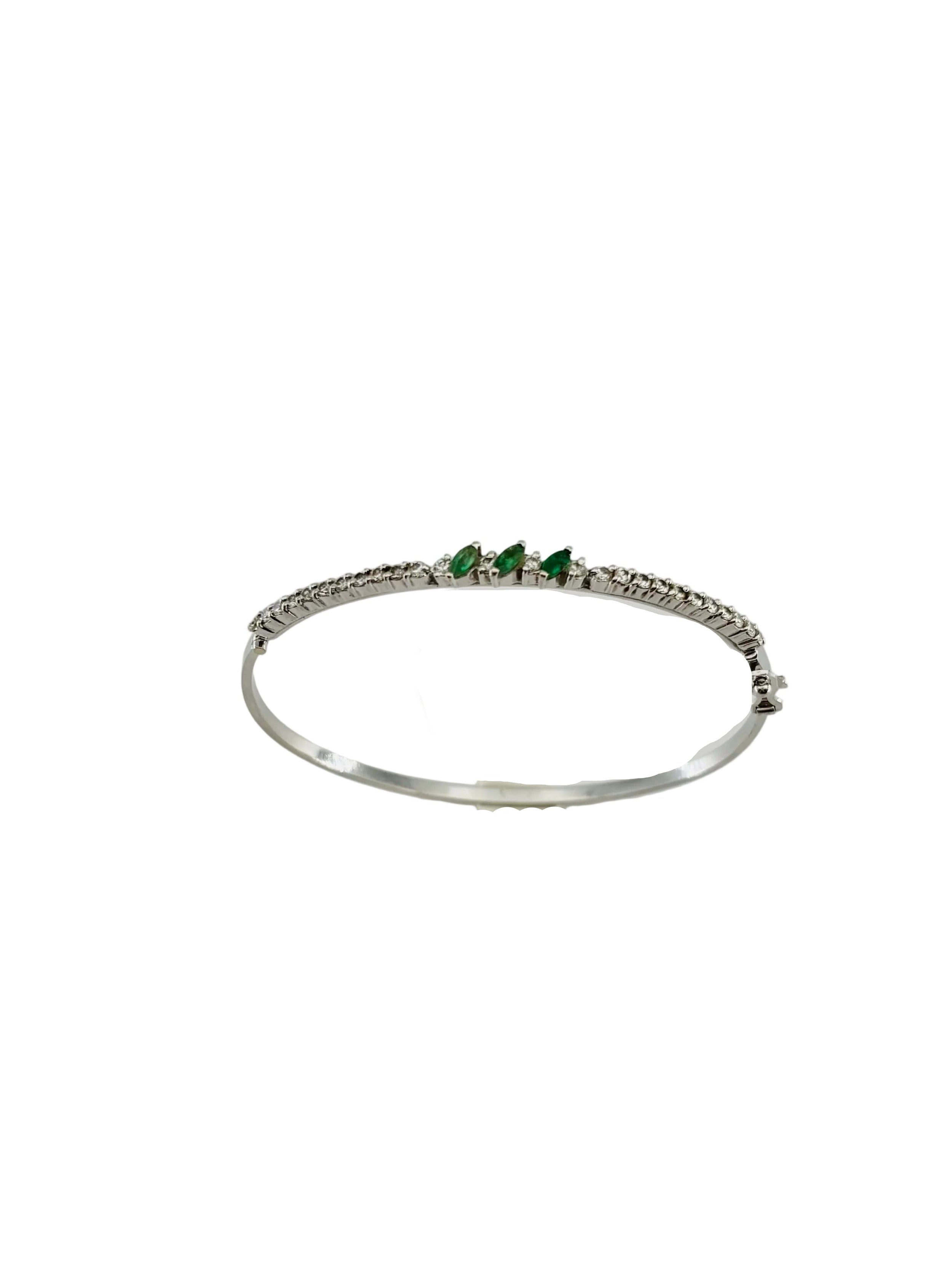 White Gold Bangle Bracelet with Emeralds and Diamonds