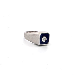 Bague Chevalière en or blanc, émail et diamant