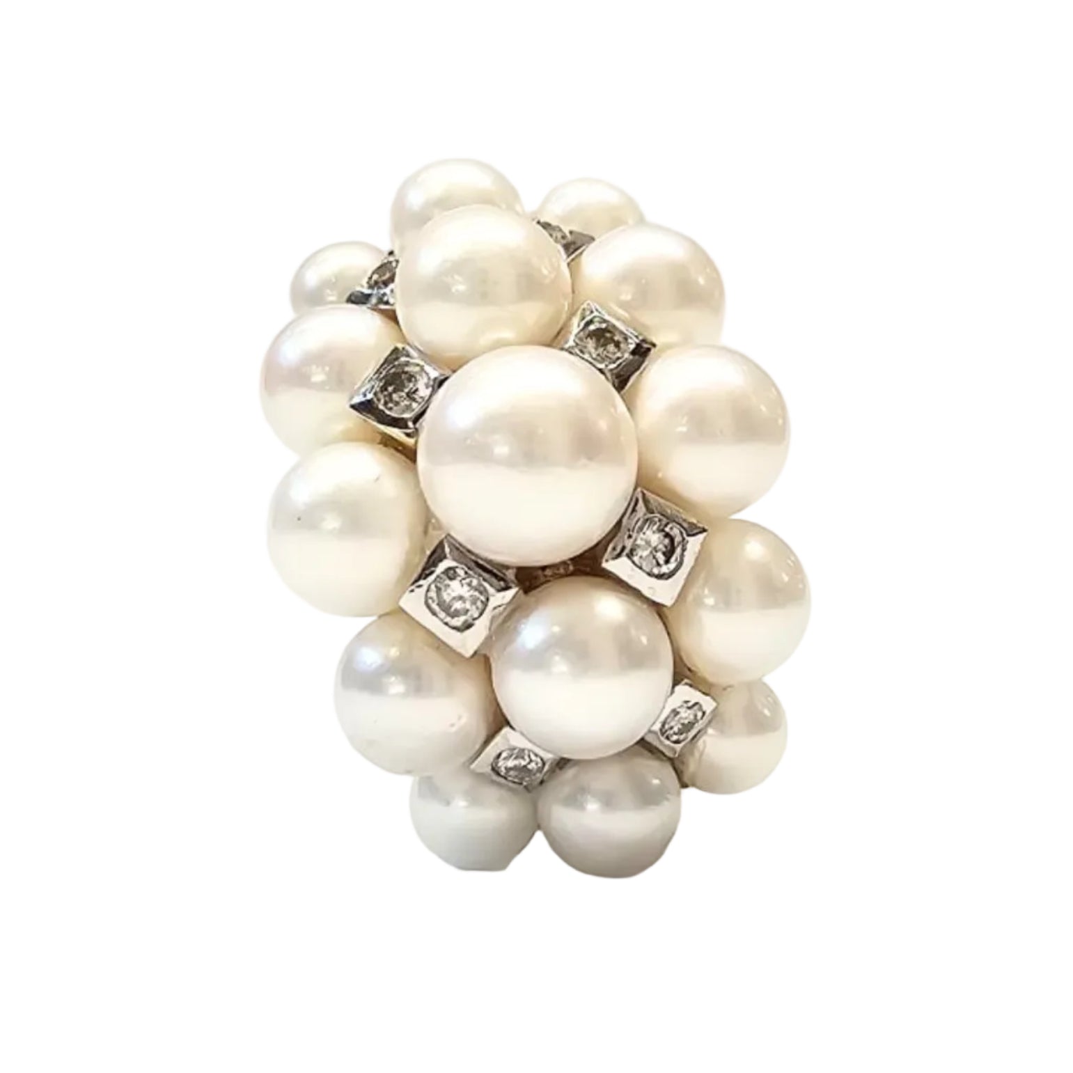 Bague Cocktail Pearl Moon en or jaune, perles et diamants