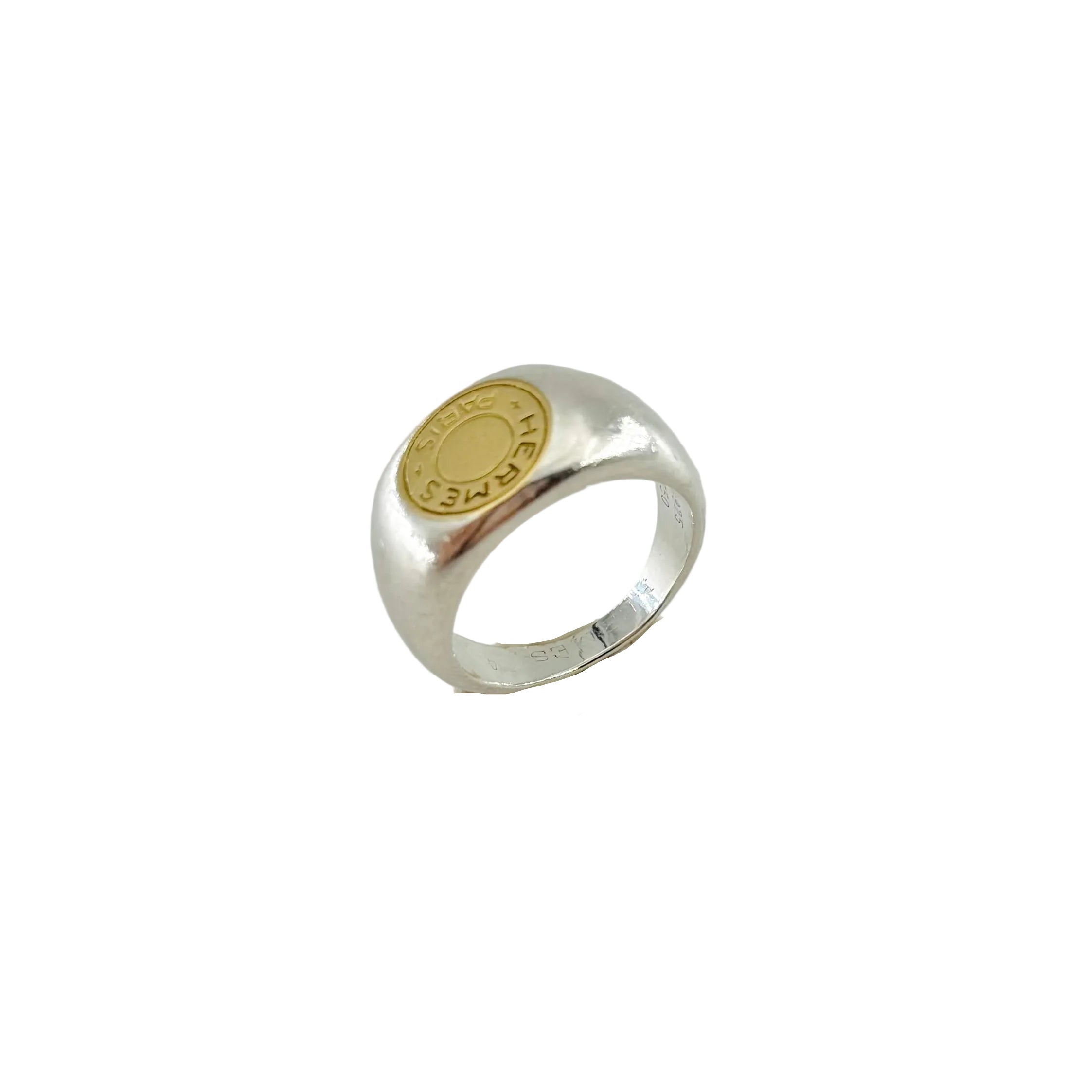 HERMÈS "Clou de selle" Signet ring in Silver and Yellow gold
