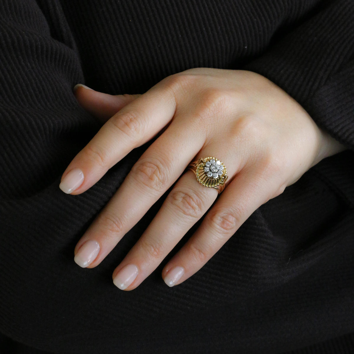 "Dôme" Ring in Yellow Gold, Platinum, and Diamonds