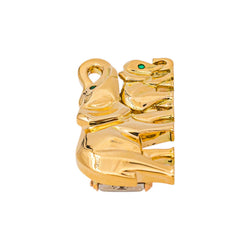 Cartier "Route des Indes" Brooch, Yellow gold with Emerald