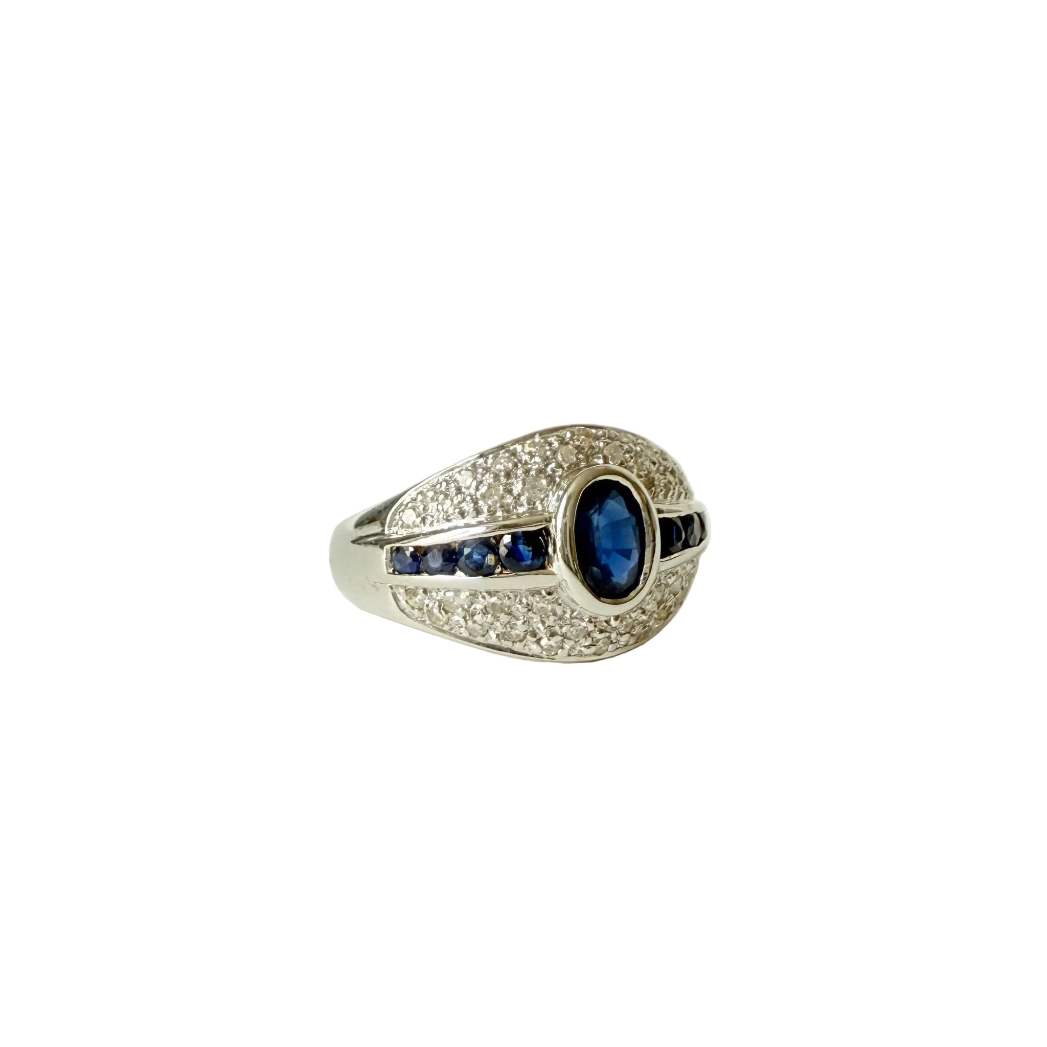 White Gold Band Ring with Sapphires and Diamonds