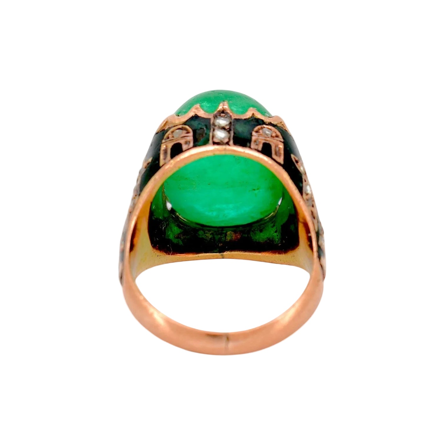 Cocktail Ring in Yellow Gold, Enamel, Emerald, and Diamonds