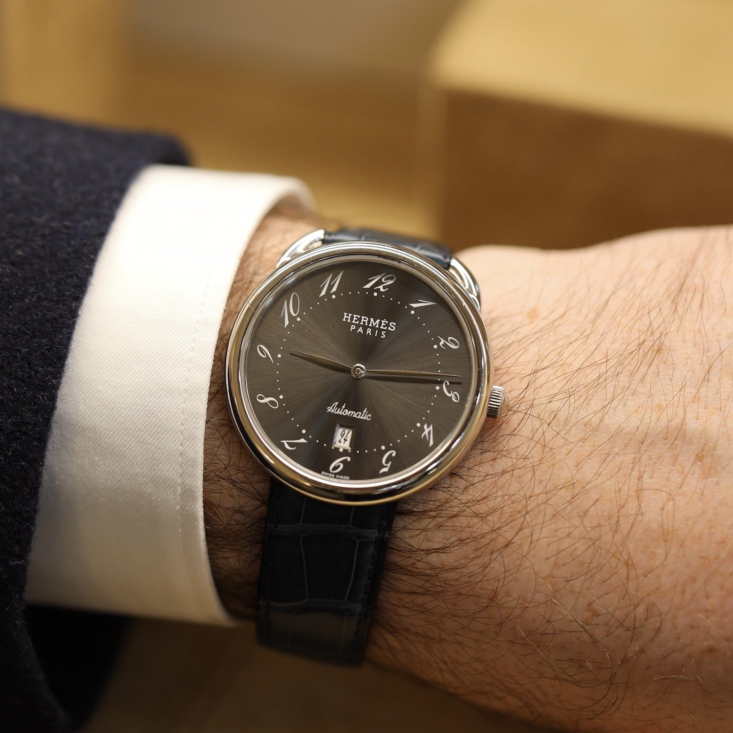 HERMÈS "Arceau" Watch in Steel and Leather