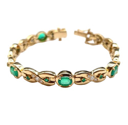 Bracelet Ligne en or jaune, émeraudes et diamants