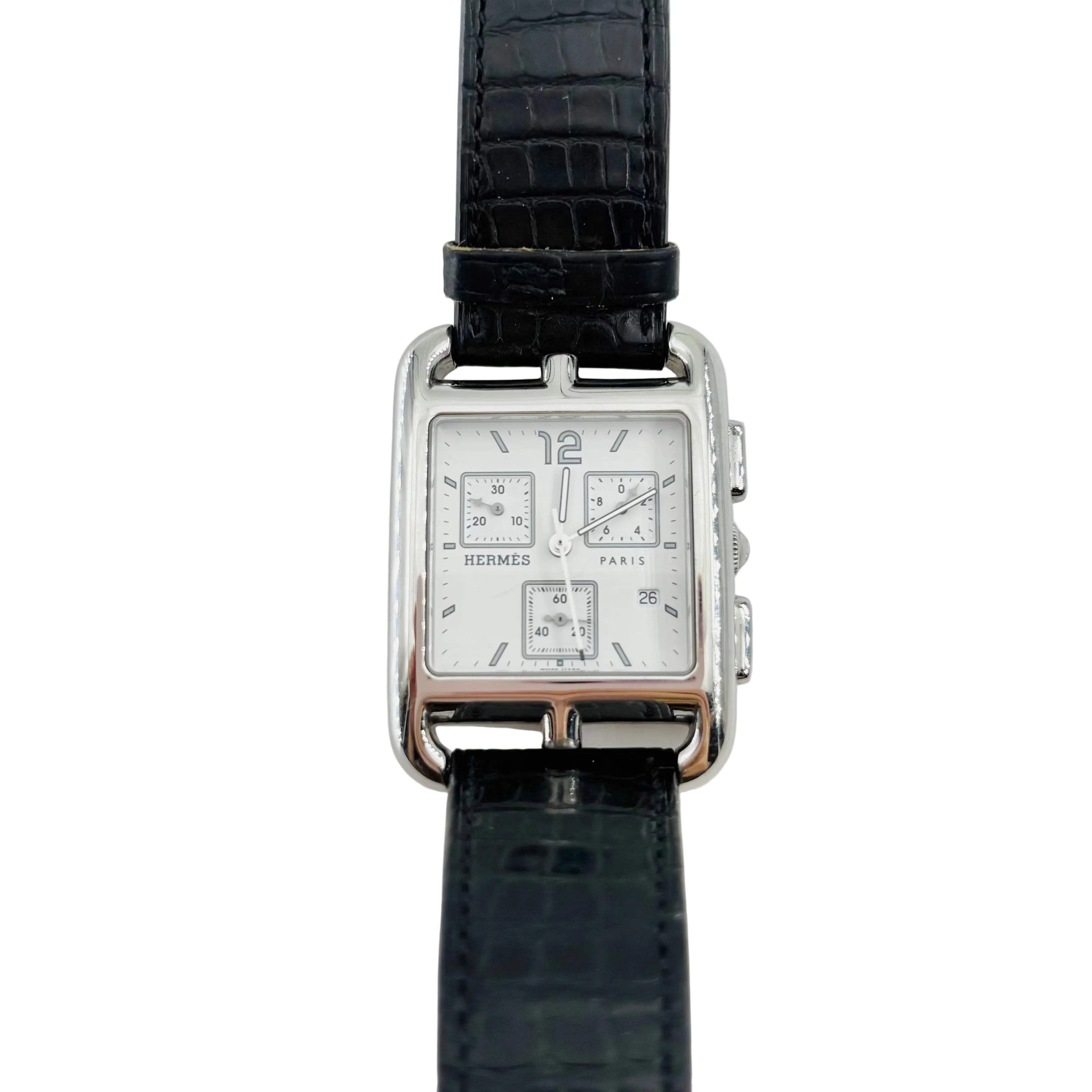 HERMÈS "Cape Cod Chrono" Watch in Steel and Leather
