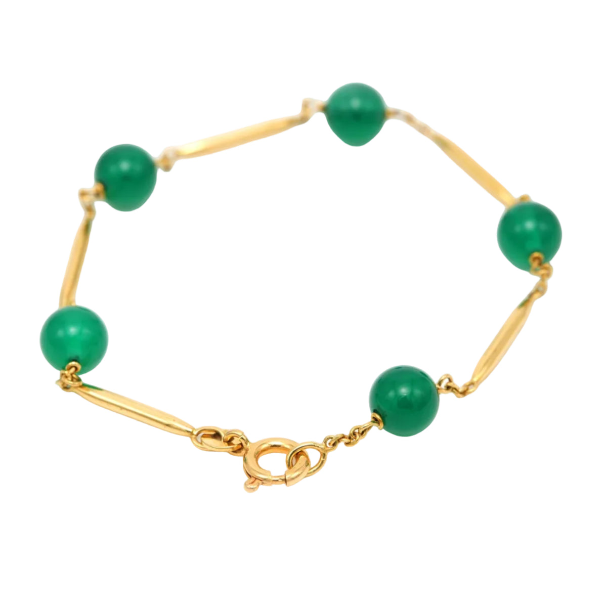 Yellow gold bracelet with chrysoprase stones