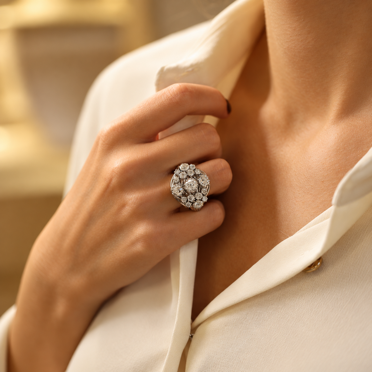 Platinum and Diamond Dome Ring