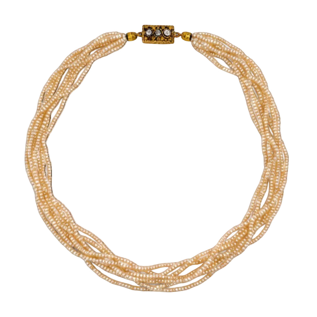 Yellow gold Necklace with Pearls and Diamonds