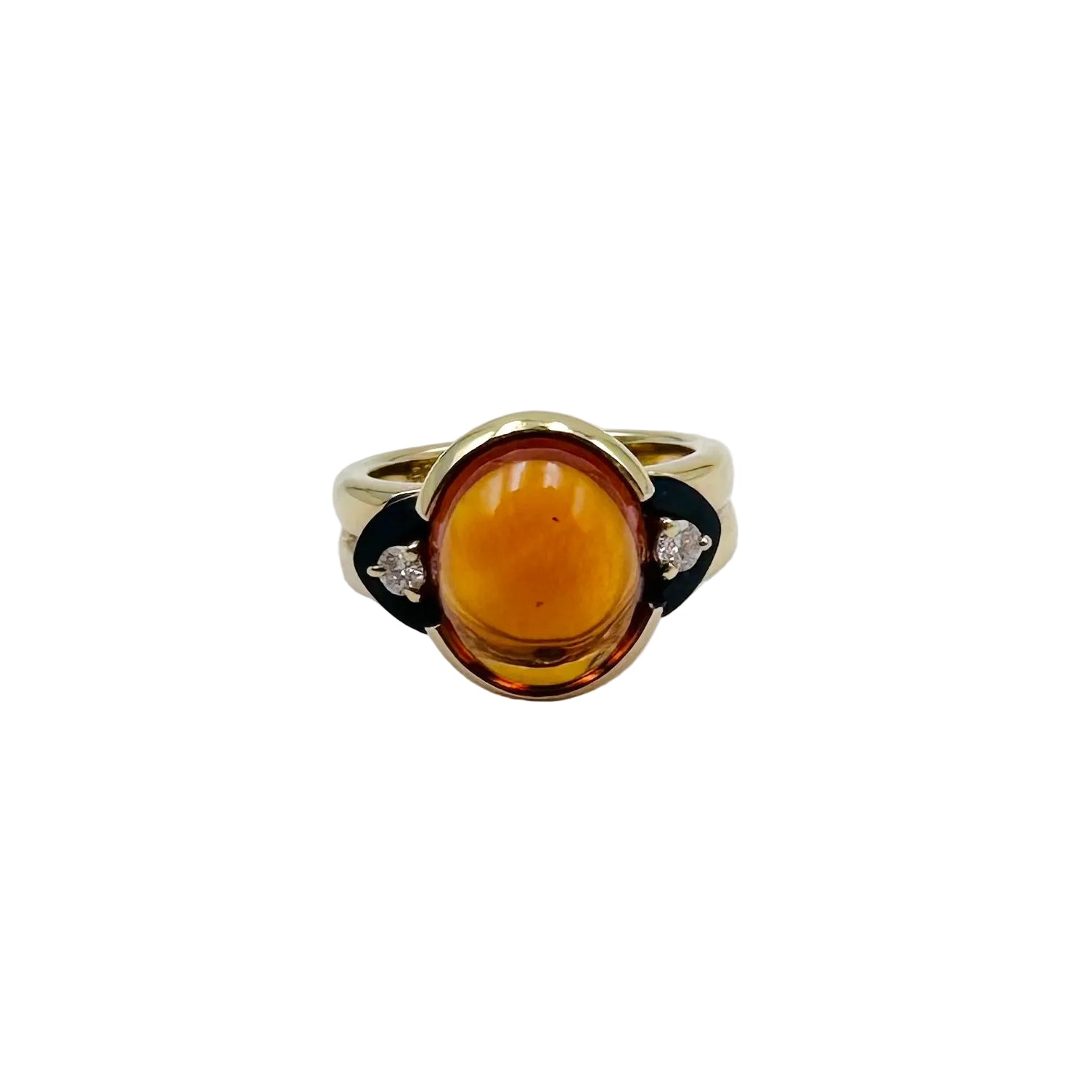 Solitaire Ring in yellow gold, citrine, onyx and diamonds