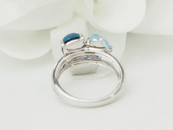 Trilogy Ring in white gold, aquamarine, topaz and diamonds