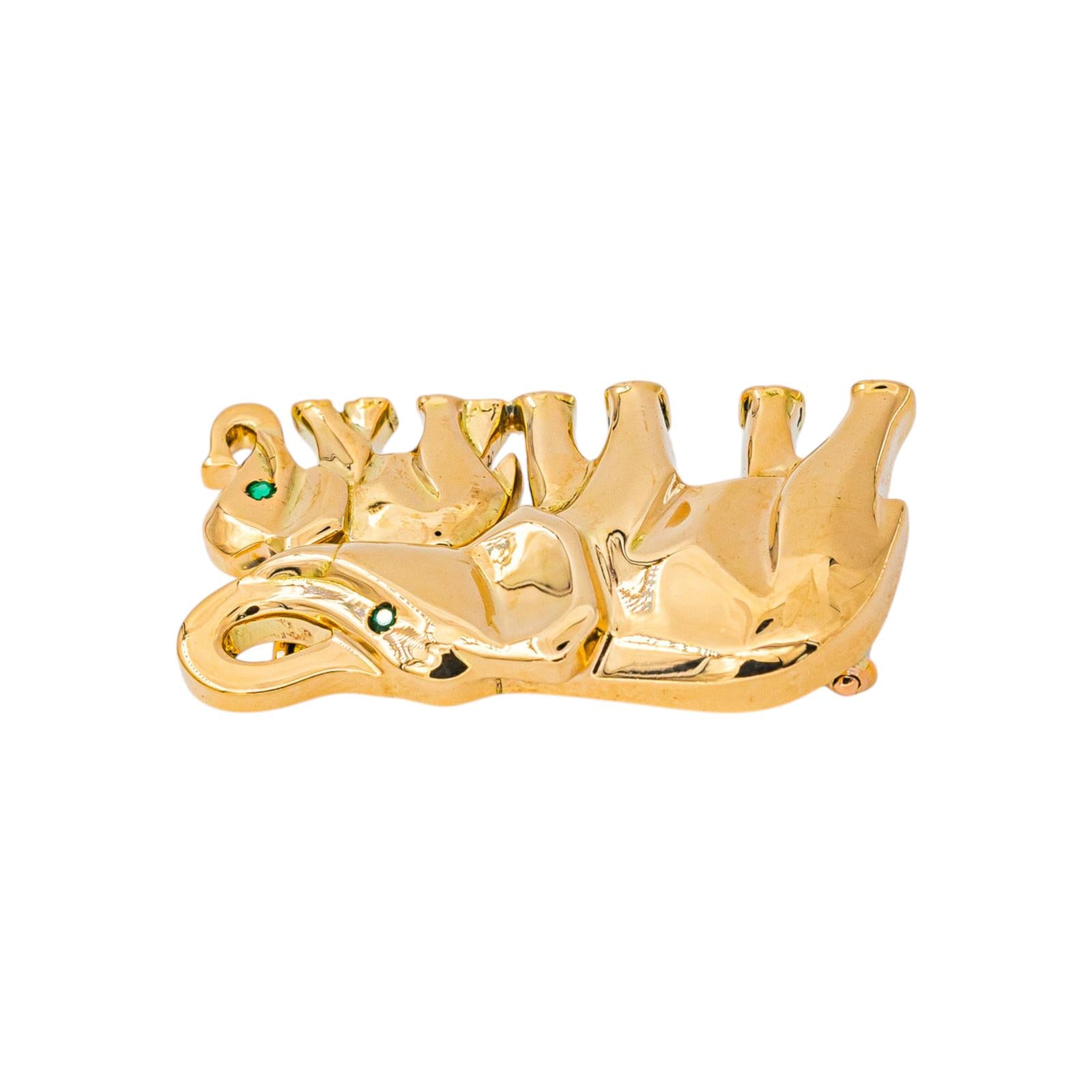 Cartier "Route des Indes" Brooch, Yellow gold with Emerald