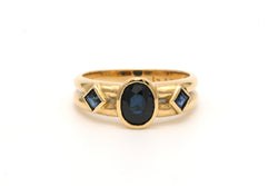 Bague Trilogie en or blanc, or jaune et saphirs