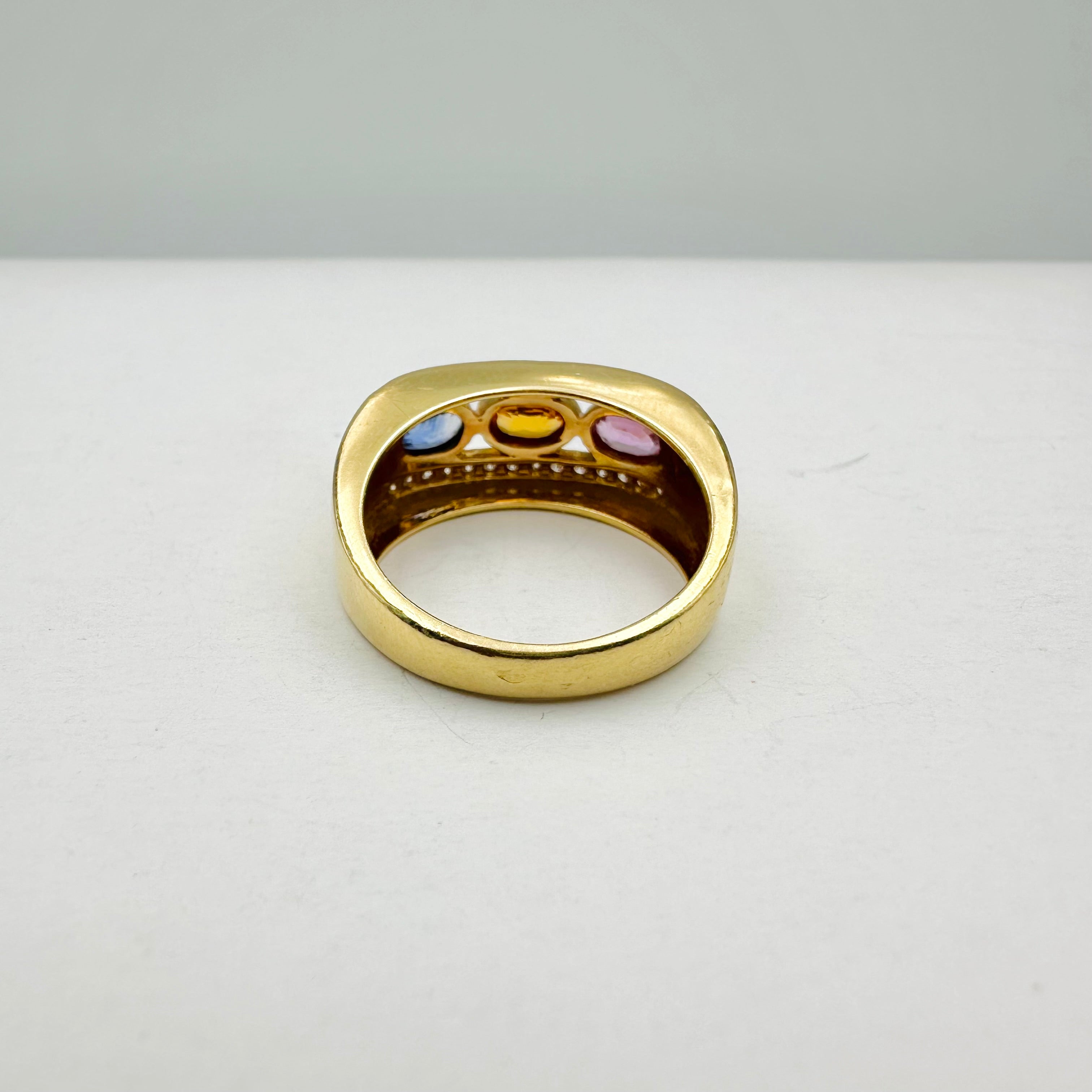 Yellow Gold Bangle Ring with Sapphires and Diamonds