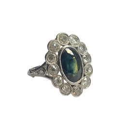 Pompadour Ring in Platinum, Sapphire, and Diamonds