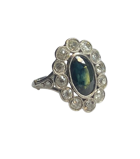 Pompadour Ring in Platinum, Sapphire, and Diamonds
