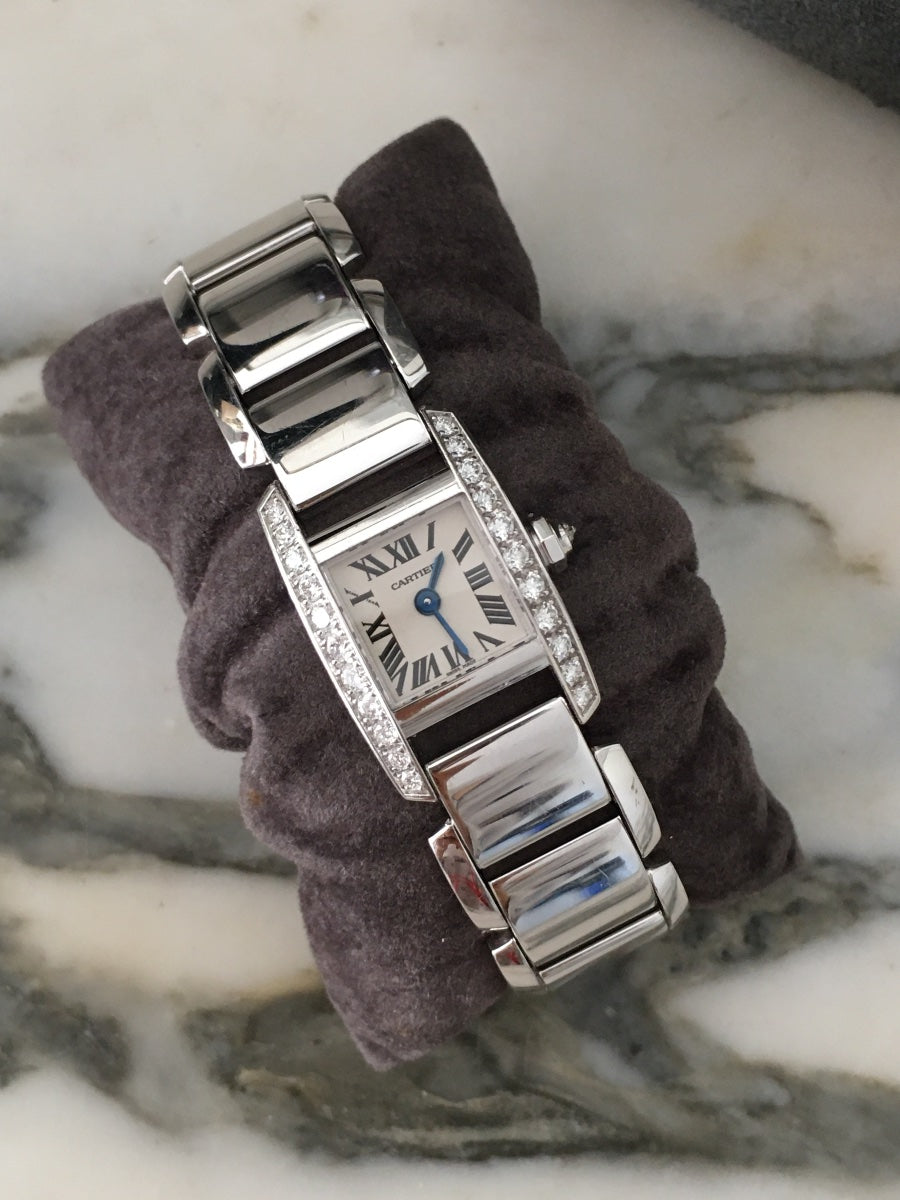 CARTIER "Tankissime" PM Watch in white gold, stainless steel, and diamonds