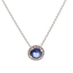 White Gold Necklace with Sapphire and Diamond Pendant