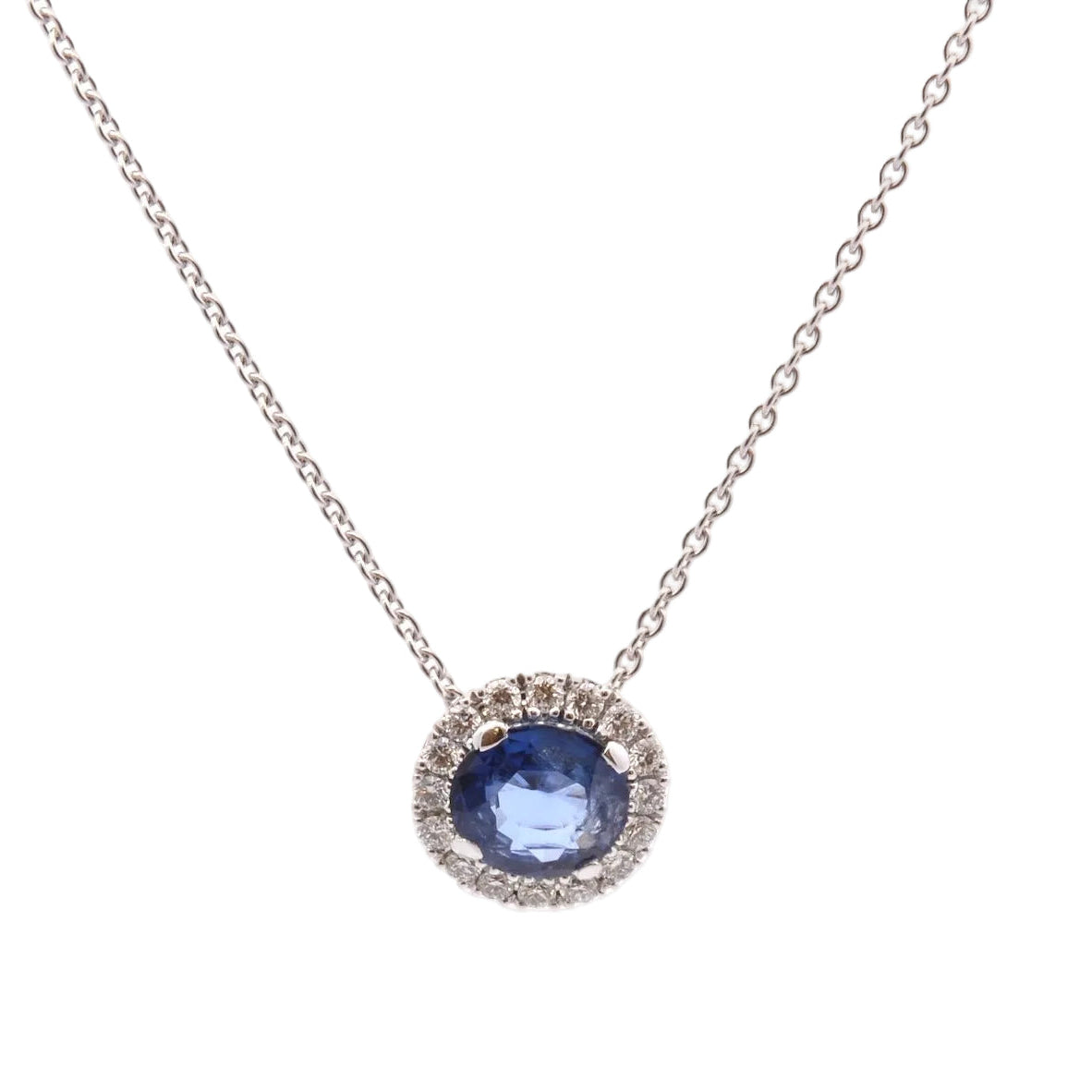 White Gold Necklace with Sapphire and Diamond Pendant