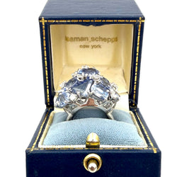 SEAMAN SCHEPPS "Bubbles" Cocktail Ring in white gold, sapphires, and diamonds