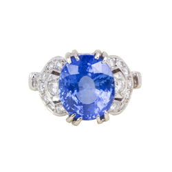 Platinum, sapphire, and diamond ring