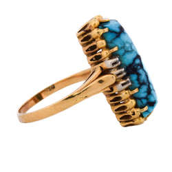 Cocktail Ring in Yellow Gold, Turquoise, and Diamonds