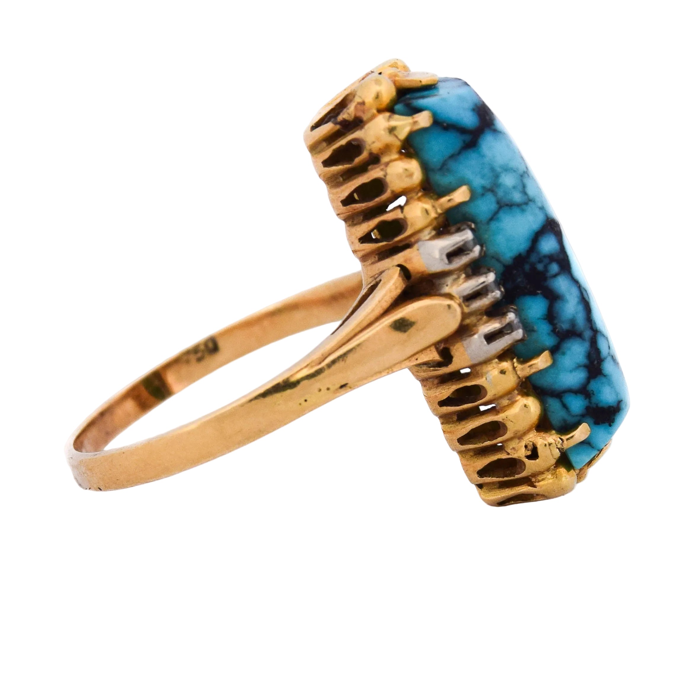 Cocktail Ring in Yellow Gold, Turquoise, and Diamonds