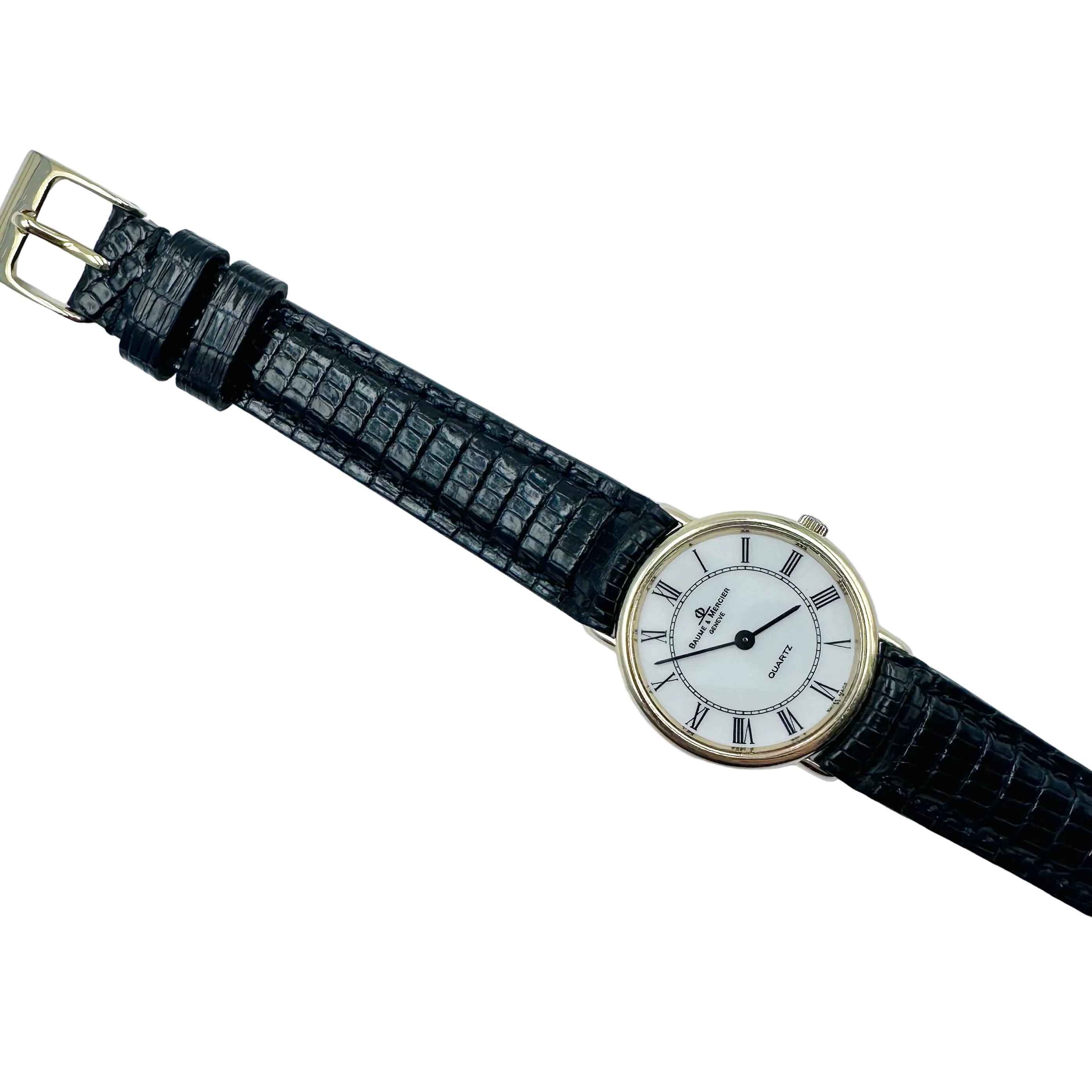 BAUME & MERCIER Watch in yellow gold and leather
