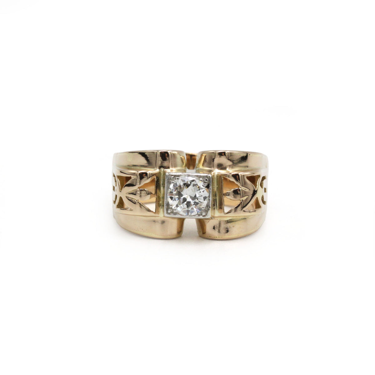 Bague Tank en or rose, platine et diamant