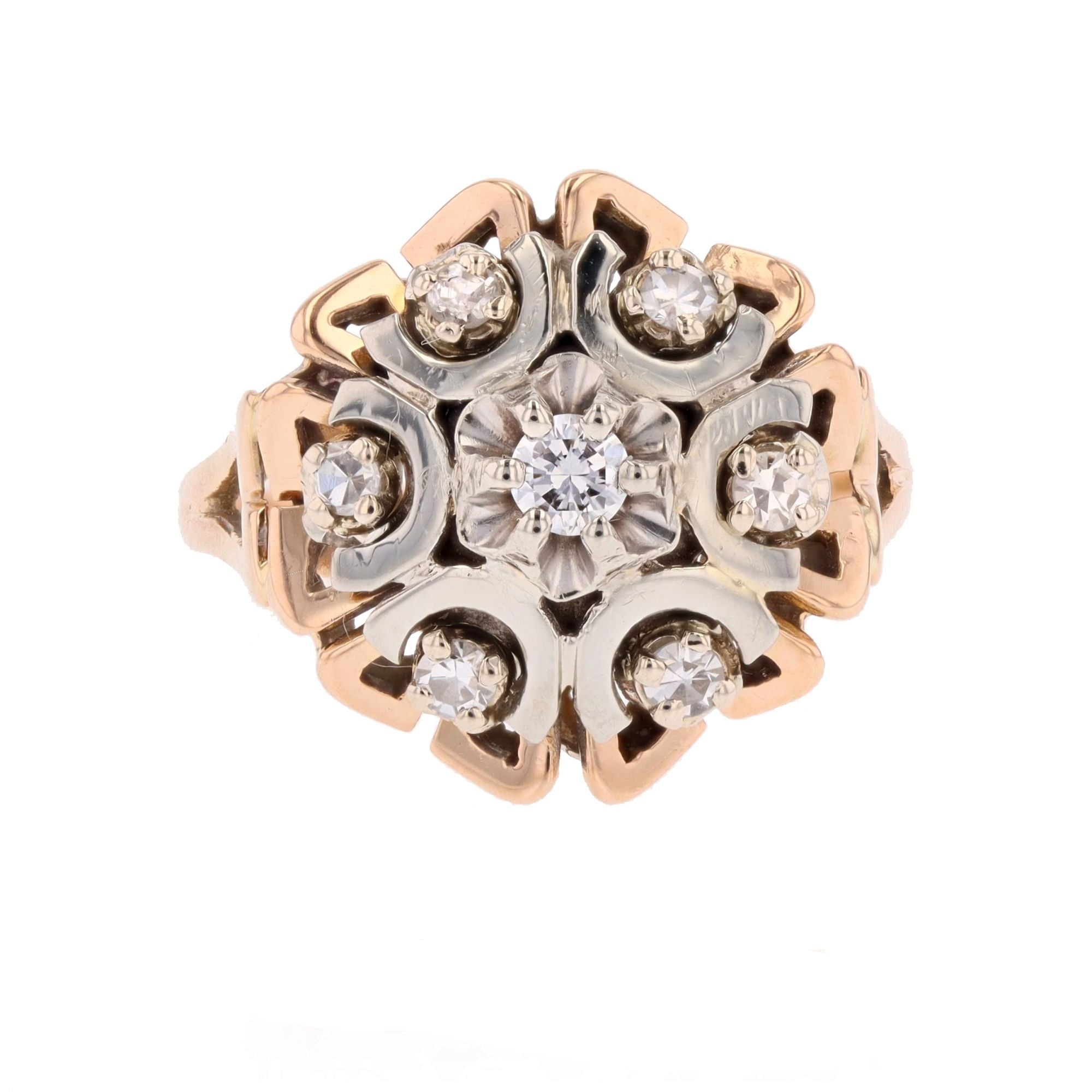 Marguerite Ring in White Gold, Rose Gold, and Diamonds