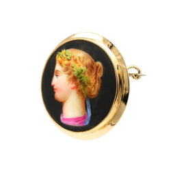 Yellow Gold and Porcelain Brooch