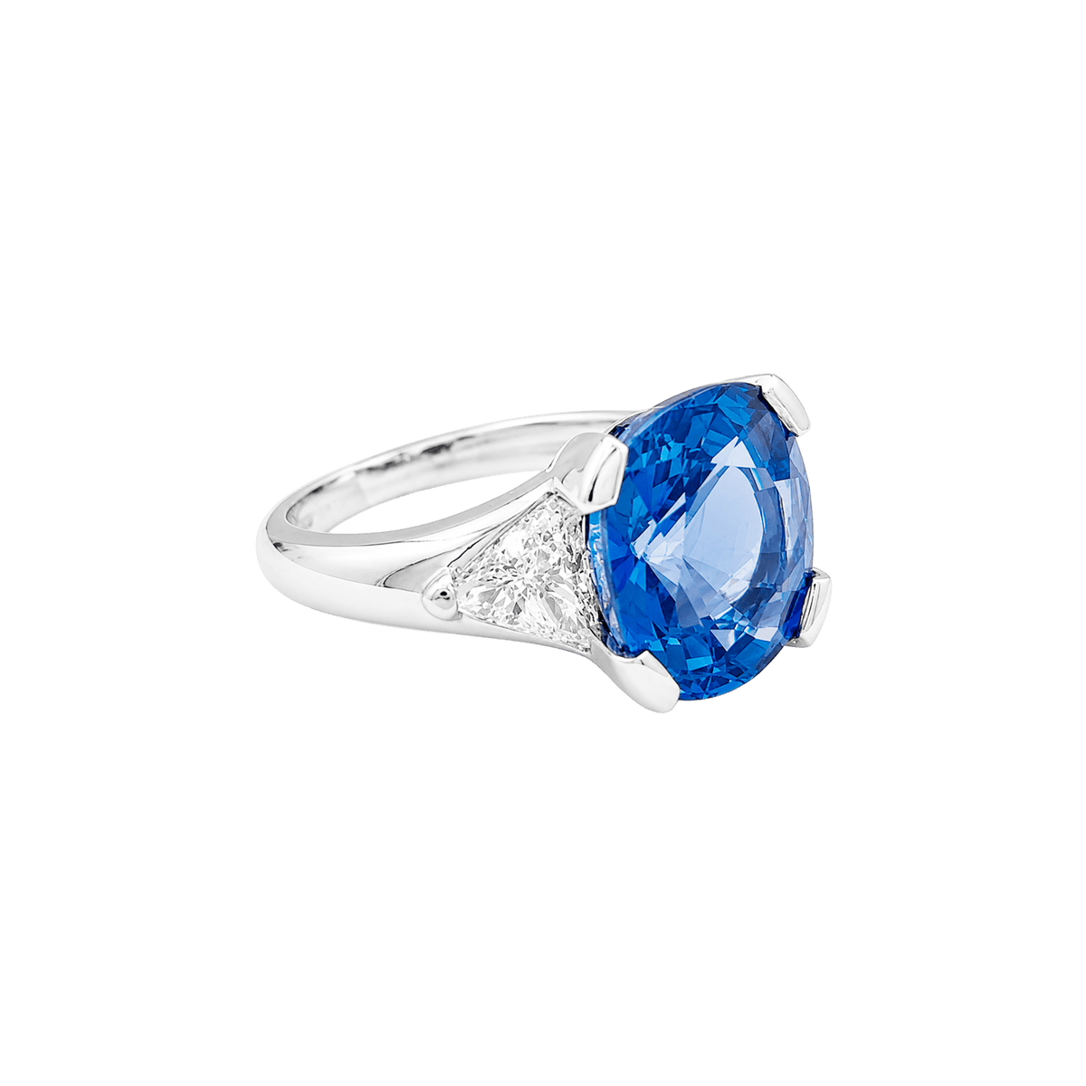 Trilogy Ring in Platinum, Sapphire, and Diamonds