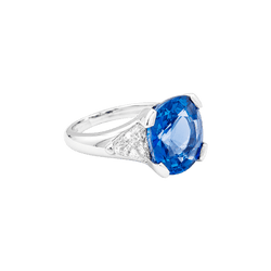 Trilogy Ring in Platinum, Sapphire, and Diamonds
