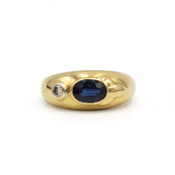 Yellow gold bangle ring with diamonds and sapphires
