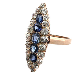 Marquise Ring in Yellow Gold, Sapphires, and Diamonds