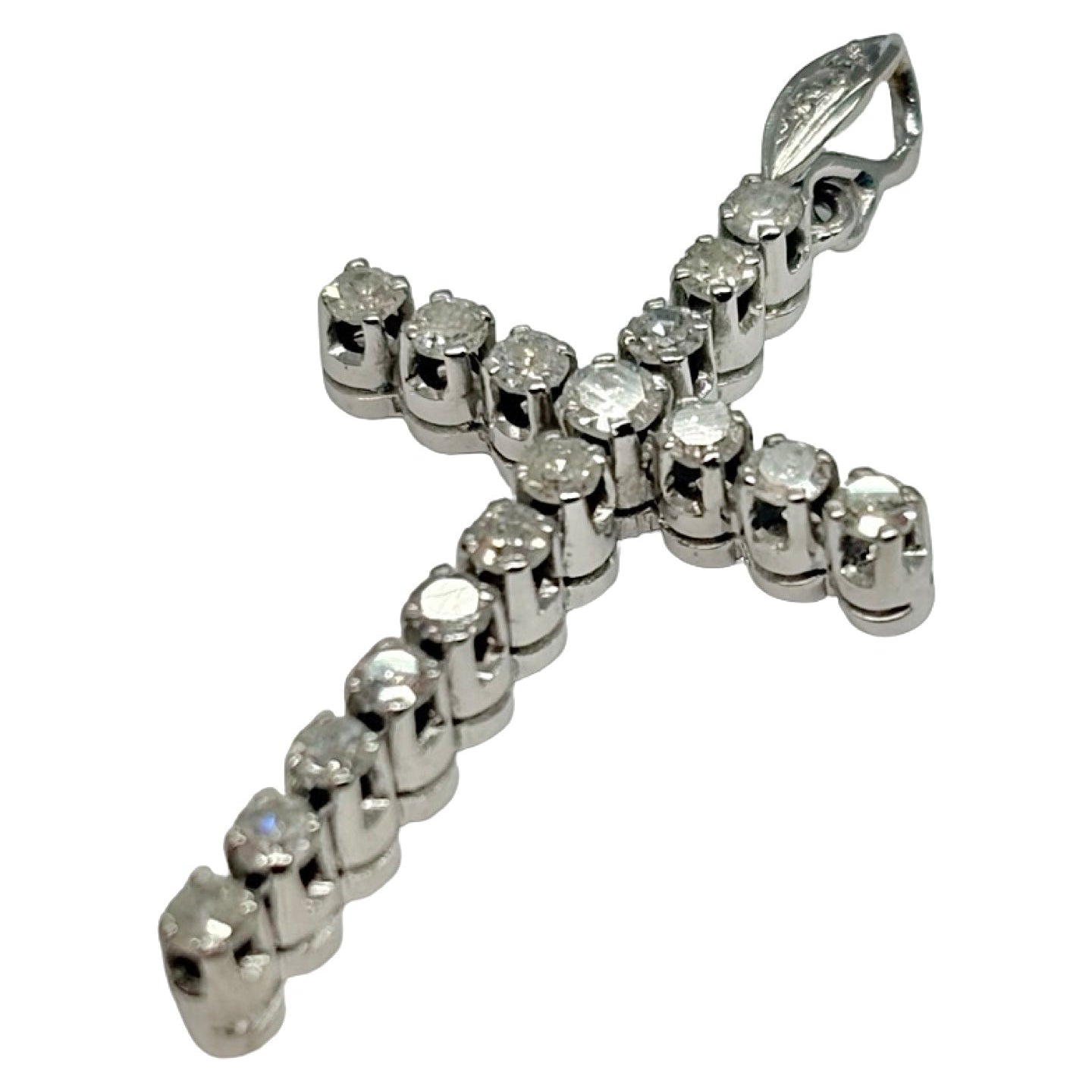 14K White Gold Cross Pendant with 0.90 ct Diamonds