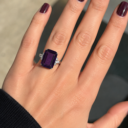 Platinum Solitaire Ring with Amethyst and Diamonds