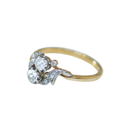 Bague Toi & Moi en or jaune, platine et diamants