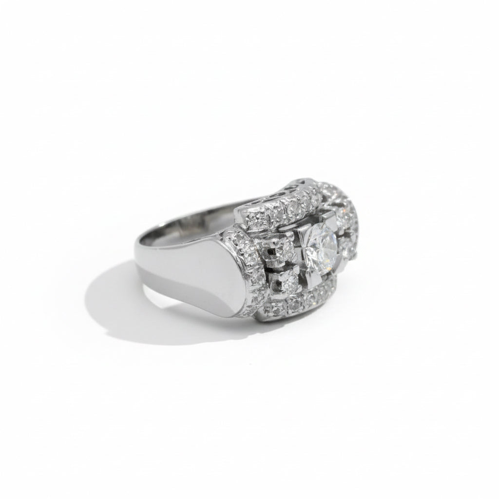 Ring Art Deco in white gold and diamonds