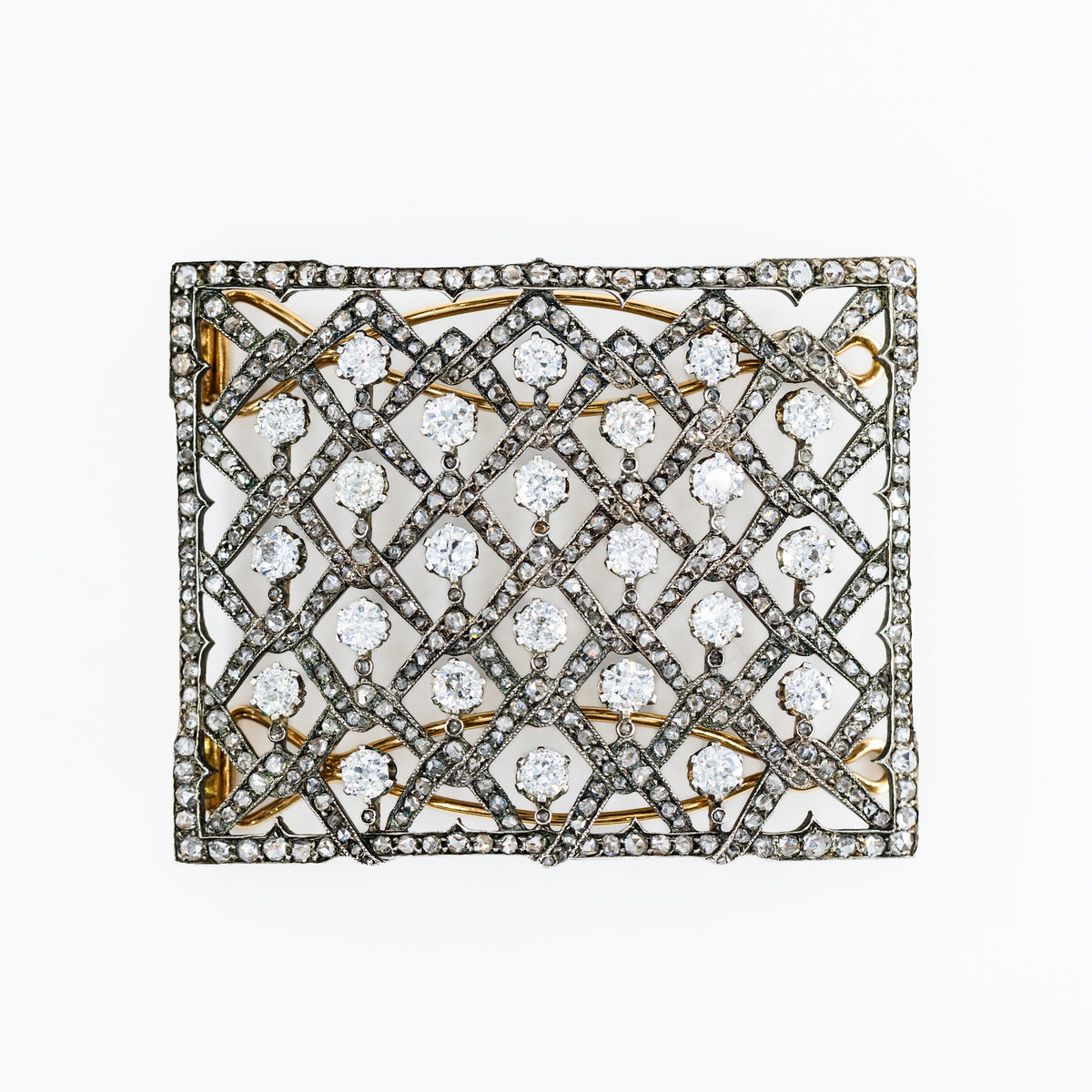 Plaque de cheveux en or jaune, argent et diamants