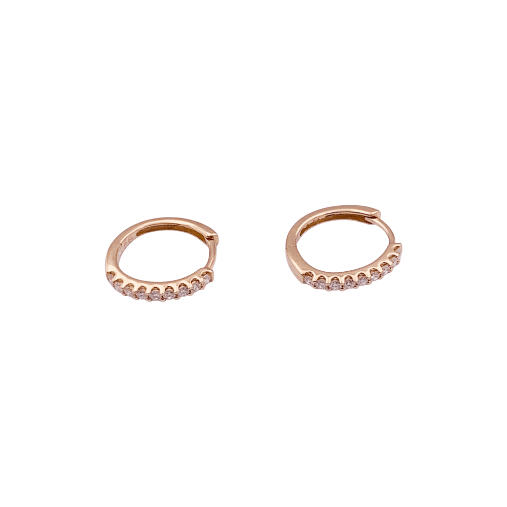 Pair of small creoles in rose gold, diamonds.