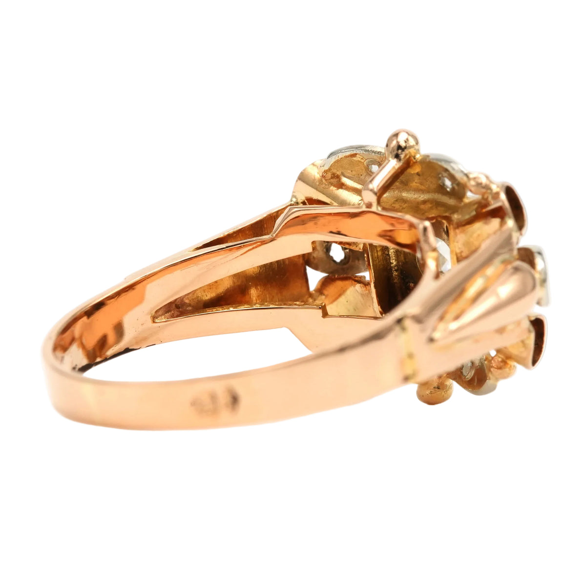 Tank Ring in White Gold, Yellow Gold, and Diamonds
