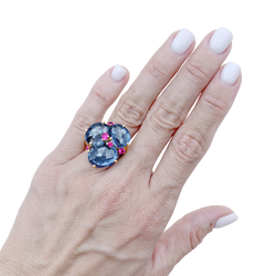 POMELLATO "Bahia" Cocktail Ring in rose gold, Topaz, and Sapphire