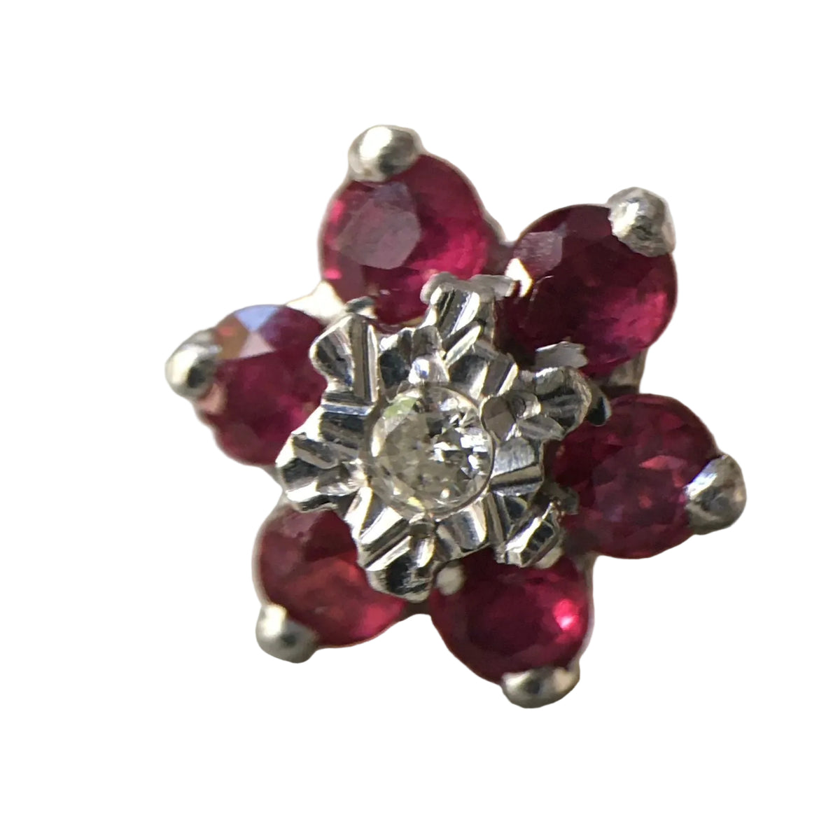 Earrings in White Gold, Yellow Gold, Rubies, and Diamonds
