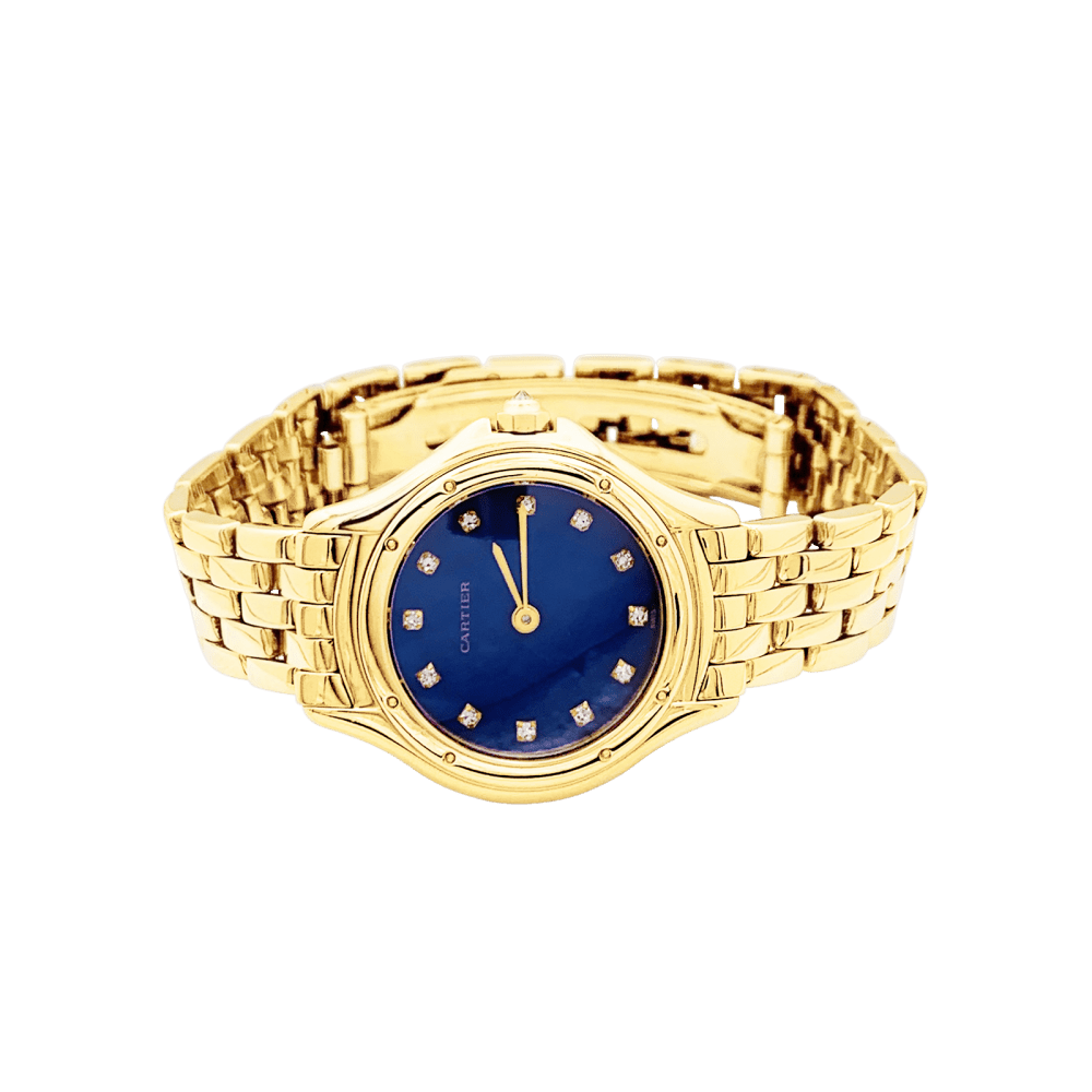 Montre Femme CARTIER, "Cougar", or jaune, index diamants.