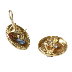 Sapphire, Ruby, and Diamond Clip-On Earrings in Yellow Gold, 1990